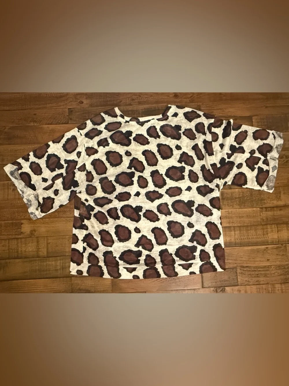 Umgee Women’s Long Sleeve Leopard Print Blouse in White, Brown & Black NWT